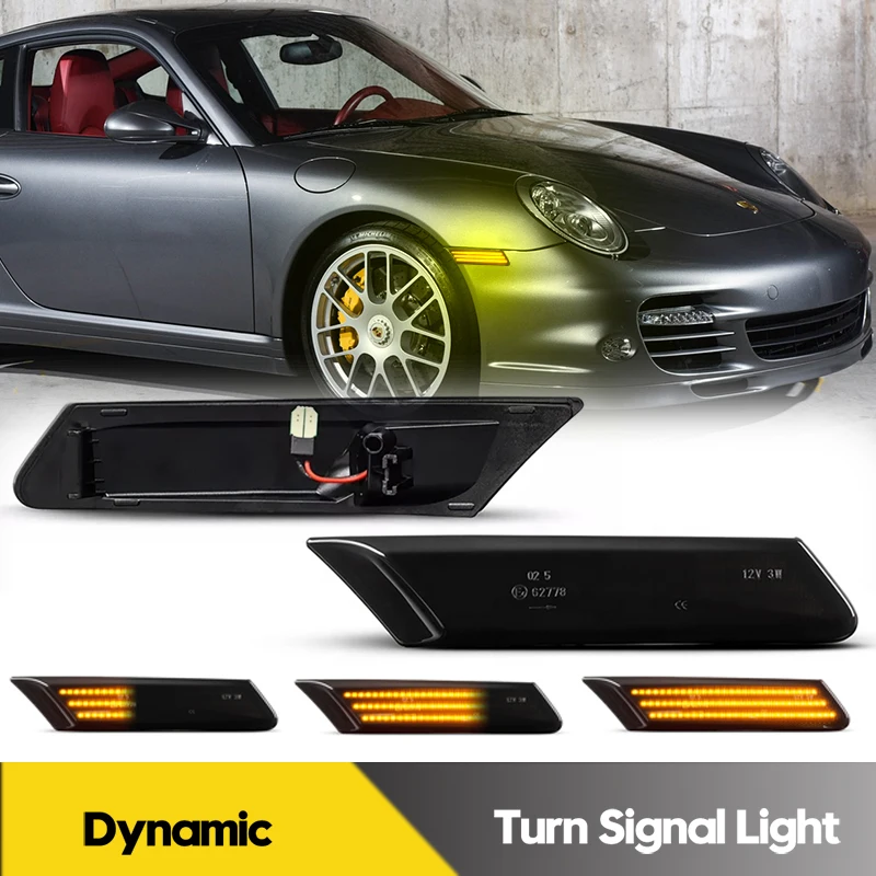 

2Pcs LED Dynamic Side Marker Light Turn Signal Lamps For Porsche 911 997 987 Carrera Boxster Cayman GT2 GT3 GTS Car Accessories