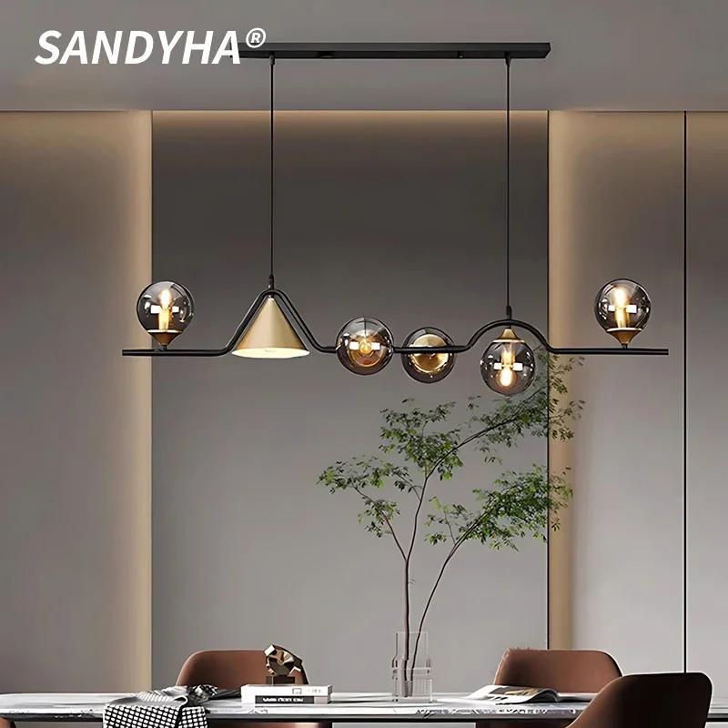 

Nordic Fashion Restaurant Glass Pendant Light Suitable For Bar Counter Living Room Bedroom Straight Strip Study Lighting Fixture