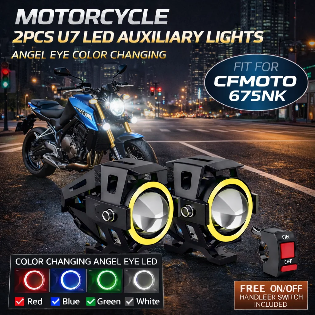 Waterproof Motorcycle LED Headlight 3000LMW U7 Motorbike LED Driving Fog Spot Light with Switch For CFMOTO 675NK 675sr 675sr-r