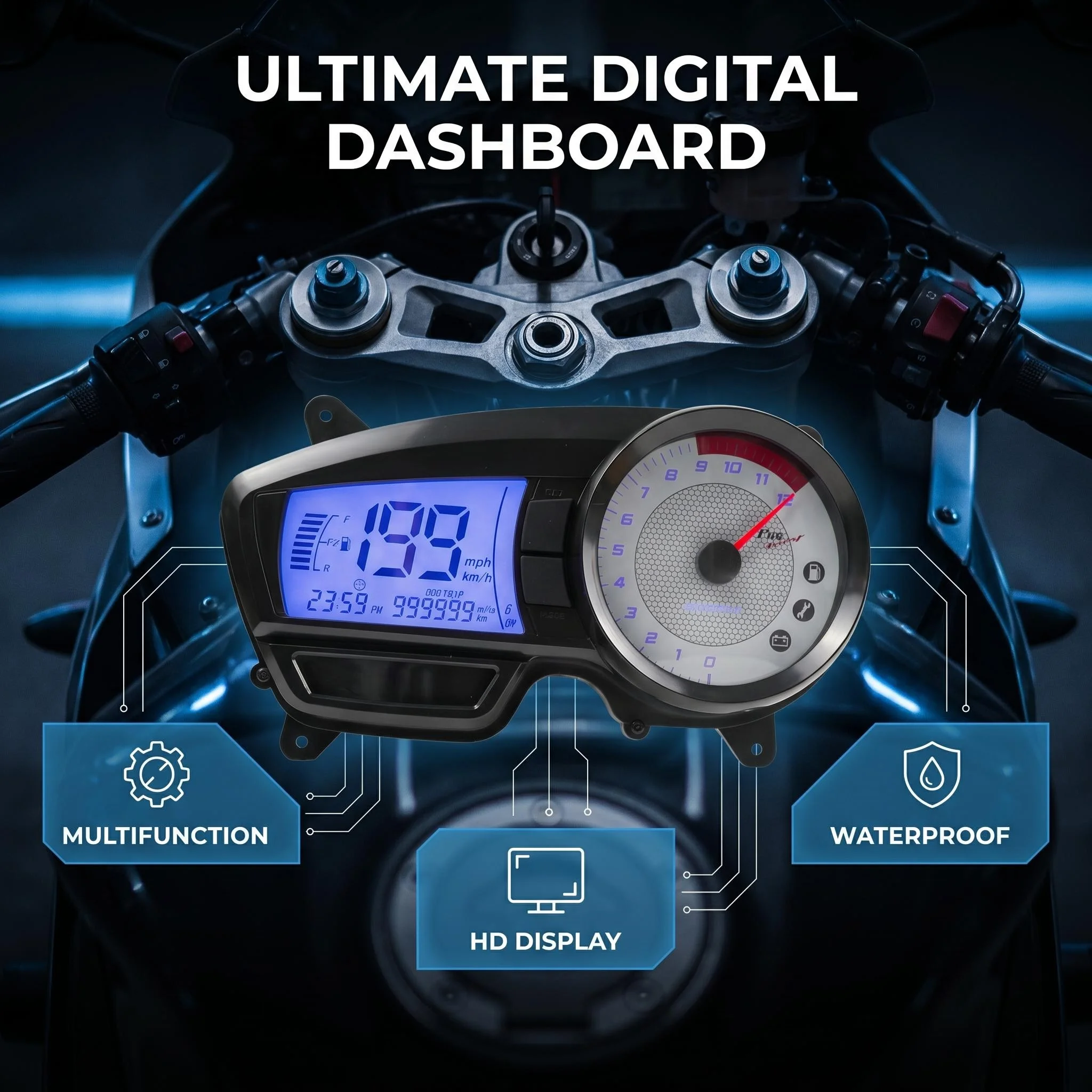 Accesorios modificados para motocicleta TVS Apache RTR 160 180 TVS160 TVS180 2008 2009 2010, odómetro LCD, estilo Cafe Racer