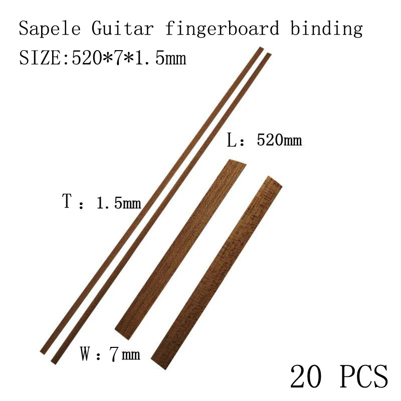 20 pcs 520*7*1.5mm Guitar binding Fingerboard edge banding various solid wood materials for making guitar