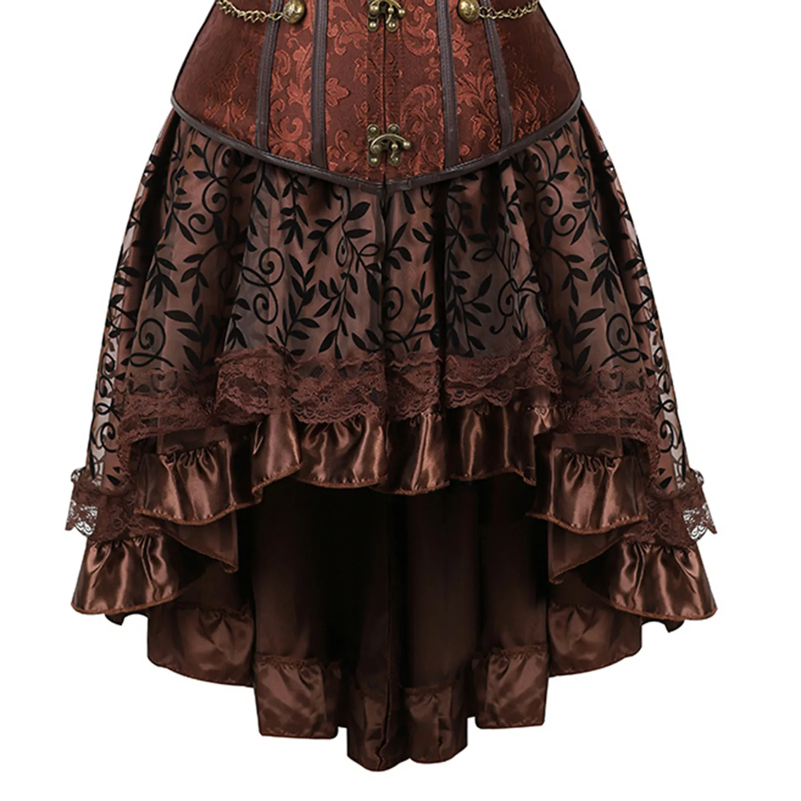 Steampunk Corset Cosplay Dress Plus Size Brown Faux Leather Corset Top With Skirt Straps Shoulder Punk Pirate Costume 2024