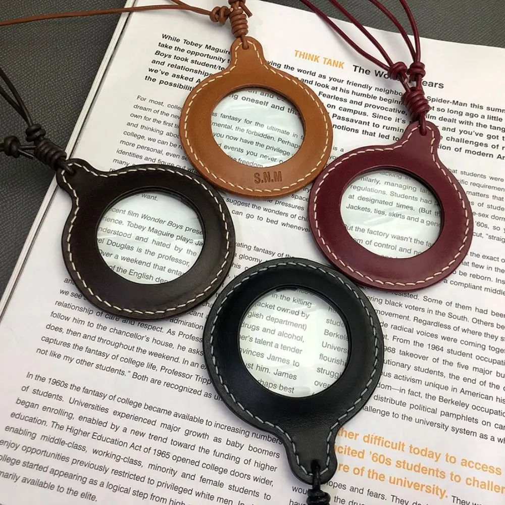Portable Magnifier with Protective Case Leather Strap Vintage Leather Necklace Magnifying Glass Handmade Simple