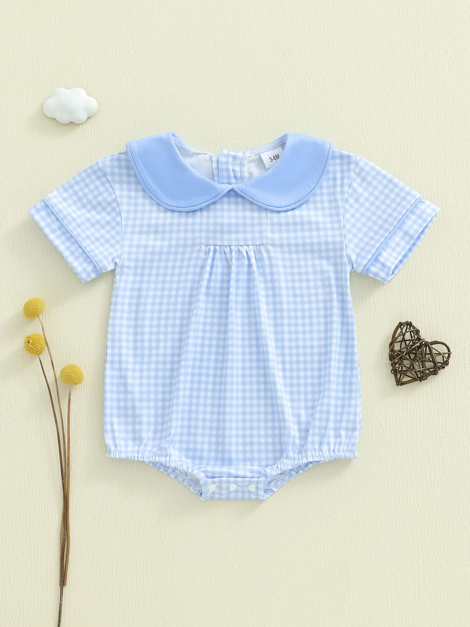 

Adorable Baby Girl Boy Rompers with Short Sleeves and Plaid Print Featuring a Sweet Doll Collar and Jumpsuit Design for Cute