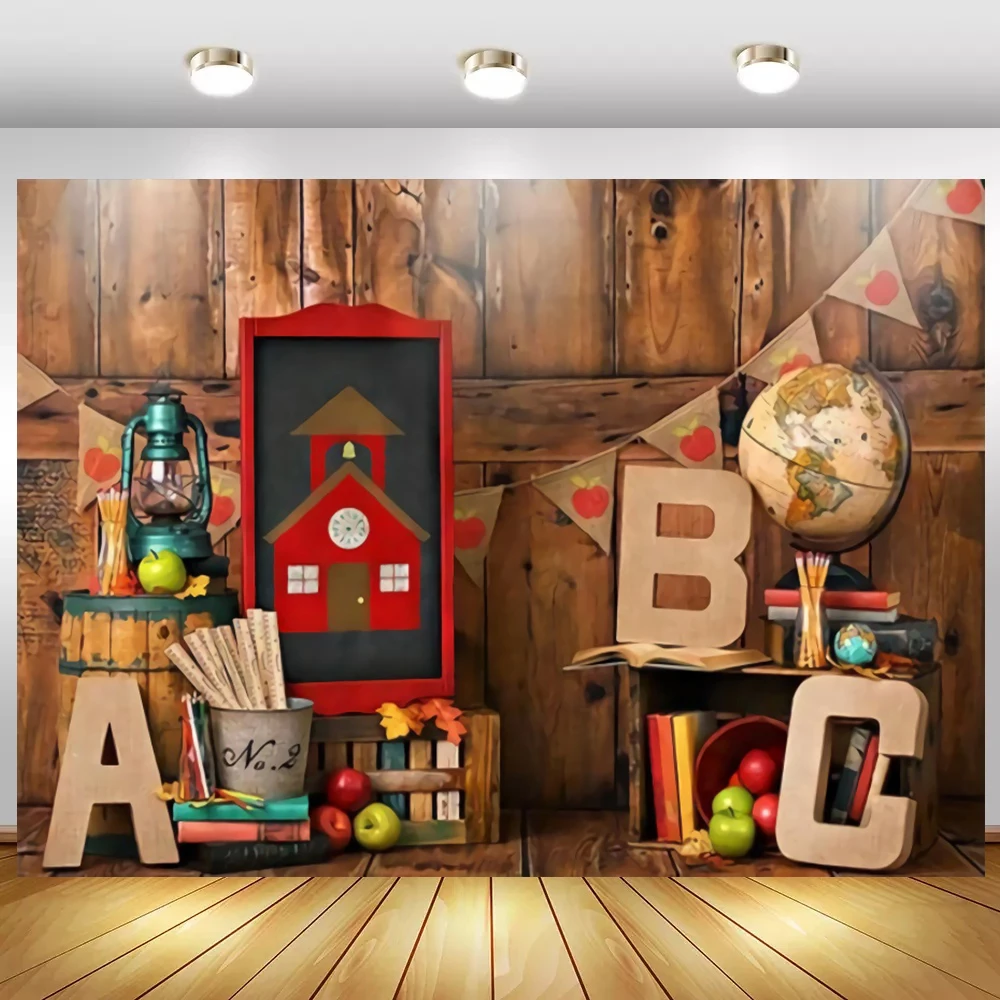 Laeacco-سبورة خيالية للعودة إلى المدرسة ، أقلام رصاص أرضية خشبية ، كتب ، ملصق حفلات ، خلفية صور ، خلفية تصوير