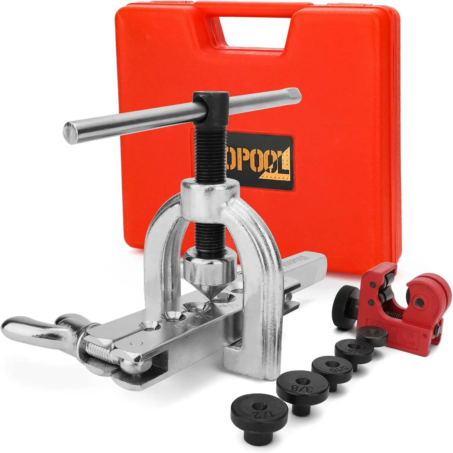 

8 шт., набор инструментов для развальцовки тормозной магистрали 45 градусов с 5 адаптерами и резаком для трубок для латуни, меди, алюминия