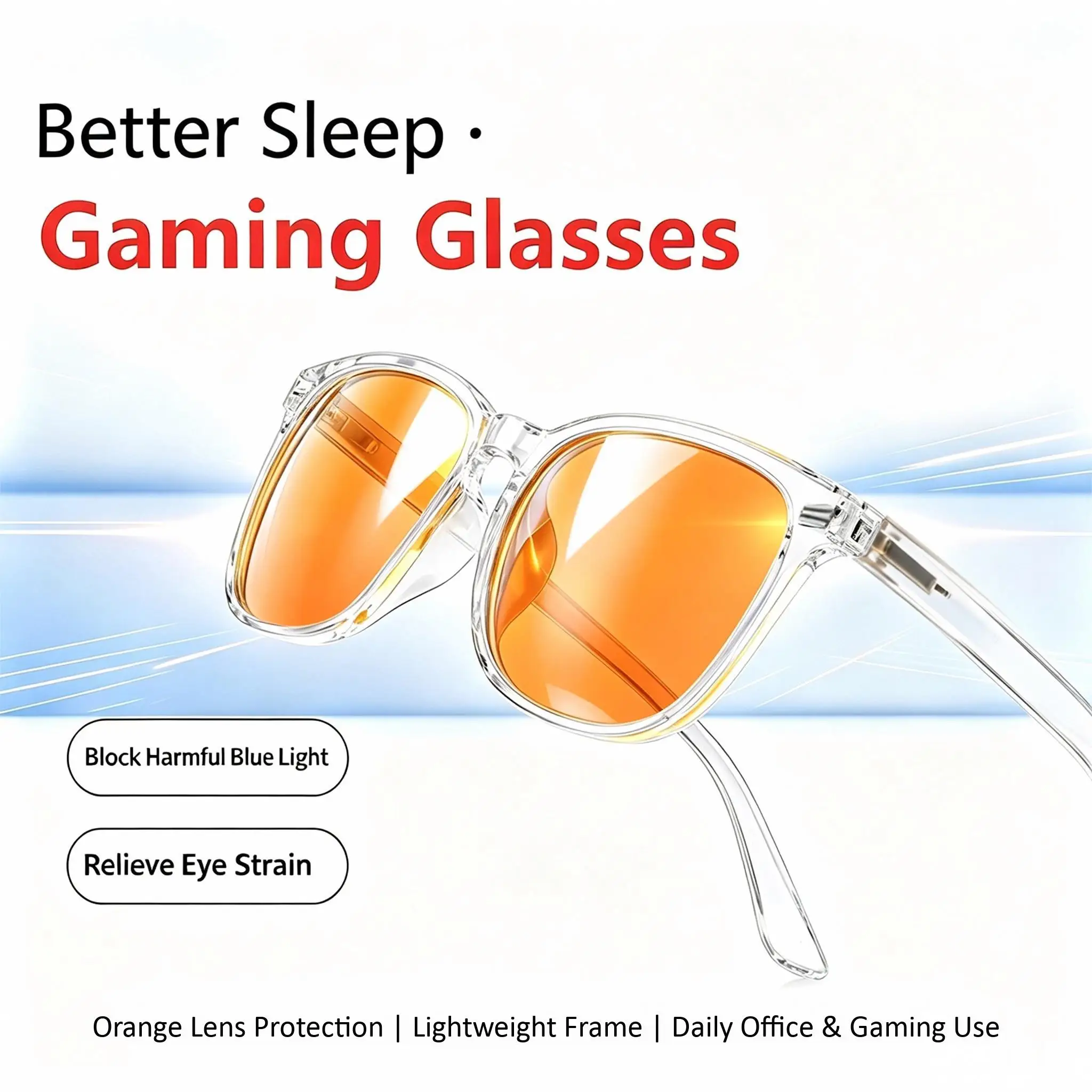 99% Blaulichtfilter-Brille – Bernsteinfarbene Gläser, Entwickelt für Computerarbeit/Lesen/Gaming/TV/Handys, Brille für Frauen und Männer S70