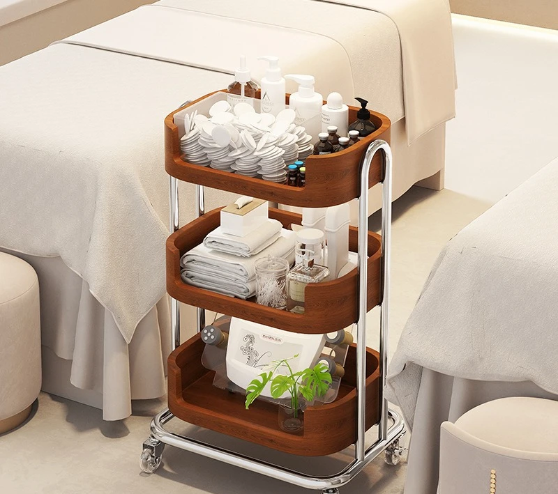 Beauty salon solid wood cart SPA club trolley skin management manicure hair rack multi-layer tool cart