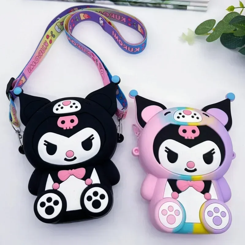 3D Sanrio Kuromi Cartoon Silicone Coin Purse Coin Pouch Cute Children's Shoulder Bag Baby Mini Storage Birthday Gift Anime Doll