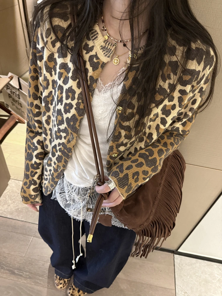 

OHLABABY женский вязаный кардиган, свитер с леопардовым принтом, высококачественный дизайн, осень-зима, Новое поступление, тепло, обогрев