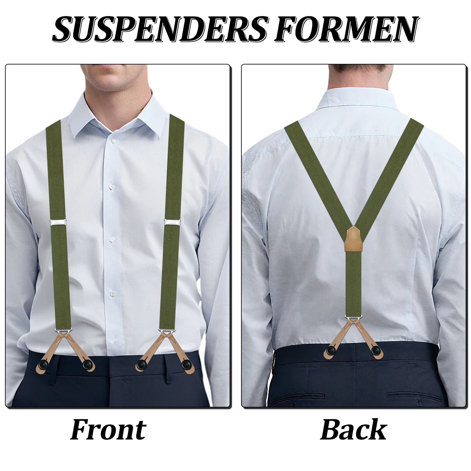 Suspensórios para homens Suspensórios de trabalho com extremidade de botão da moda para homens - Suspensórios ajustáveis - Forma Y 1,4 polegadas