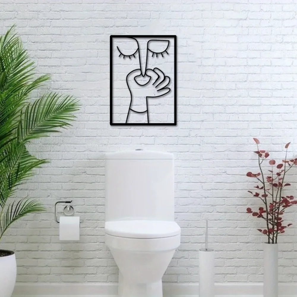 1pc Funny Metal Toilet Wall Art - Minimal Line Bathroom Sign, Guest WC Restroom Decor