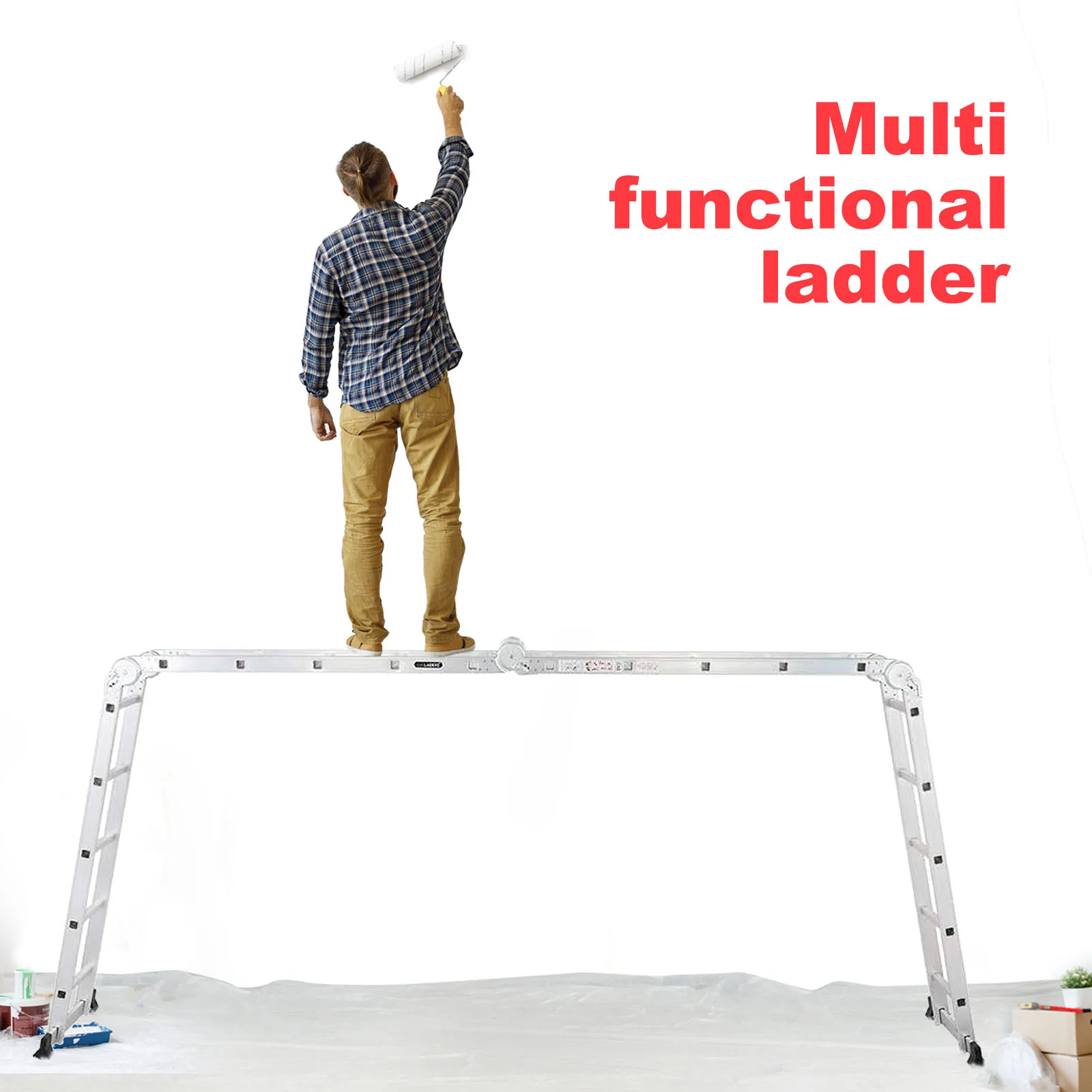 Aluminium-Klappleiter mit mehreren Positionen, 18,5 Zoll, höhenverstellbar, robust