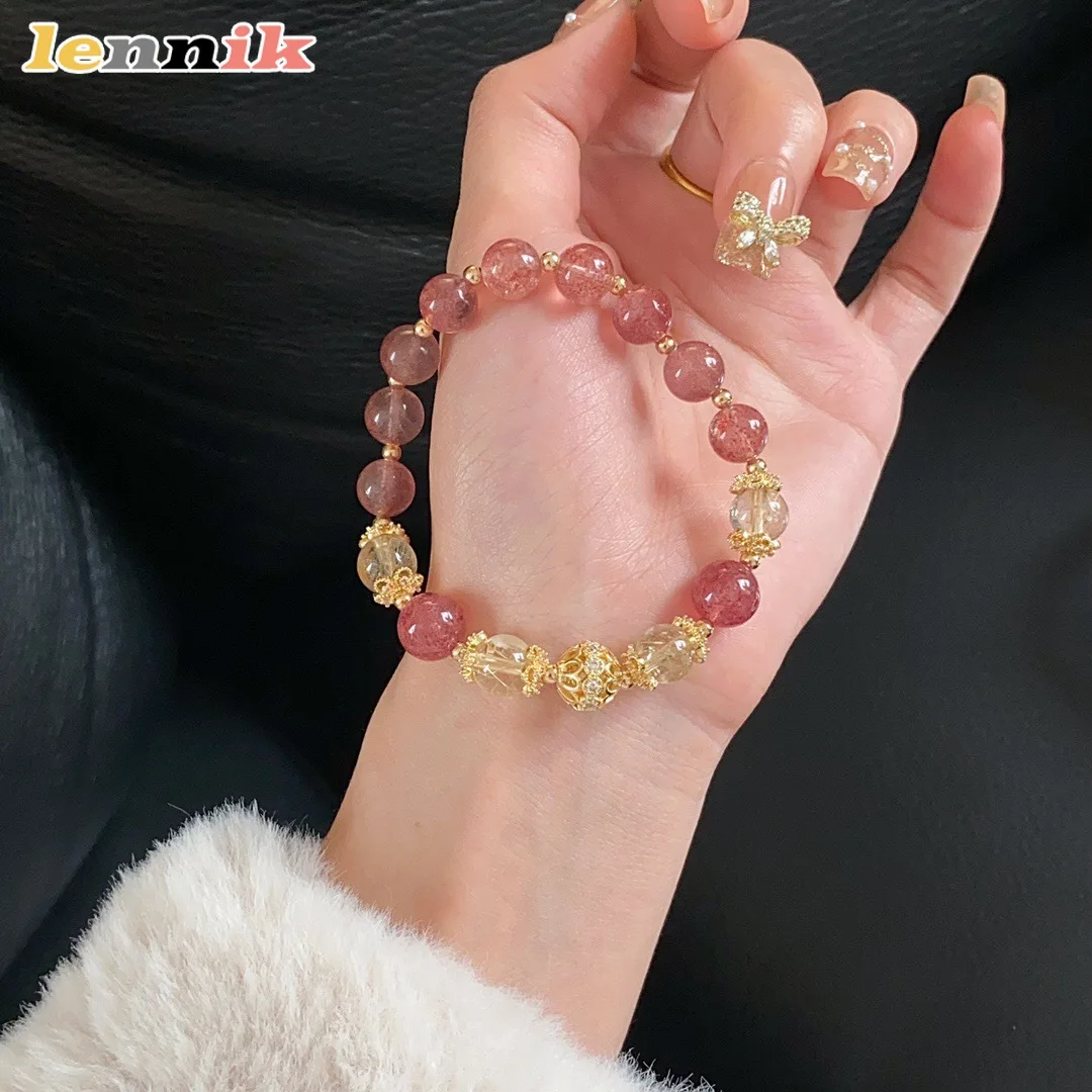 سوار كوارتز فراولة للنساء، خرز جذب الثروة الجمالية الرائعة، مجوهرات نجاح الوظيفي لزهر الخوخ لصديقتك