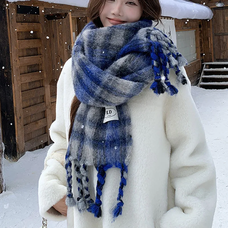 

клетчатый шарф для женщин, утолщенные большие длинные зимние шарфы, мягкие пушистые