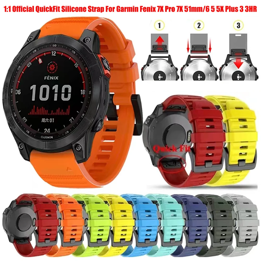 1:1 Official QuickFit Silicone Strap For Garmin Fenix 7X Pro 7X 7 Solar/6X 6 Pro 5 5X Plus 3 3HR Band Epix Pro Gen 2 Watchbands