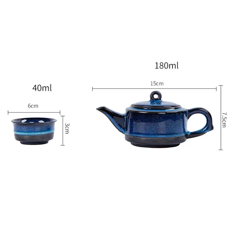 Ceramic Kung Fu Travel Tea Set Set Tianmu Glaze Kiln One Pot Four Cup Outdoor Travel Chinese Tea Set with Tote Bag Portable Gift