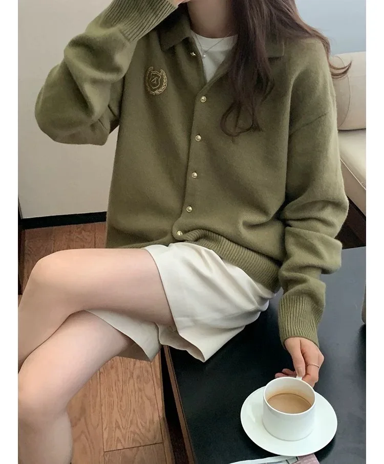 2023 Autumn Winter Women Cashmere Cardigans Sweater Academy style cashmere embroidery Cardigans New Loose Lapel Cardigans Women