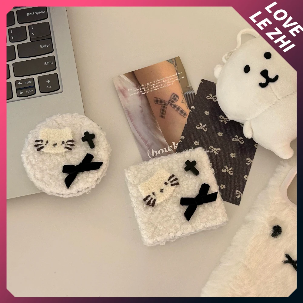 

Kawaii Round Square Kt Cat Mini White Plush Folding Mirror Lovely Bowknot Square Circle Shape Travel Portable Mirror Makeup Tool