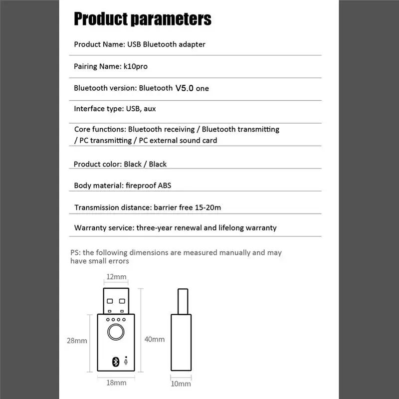 New Arrivals-4 In 1 Wireless USB Bluetooth 5.0 Adapter 3.5Mm Jack AUX BT Audio Receiver Transmitter For Car TV Speaker Adapter S