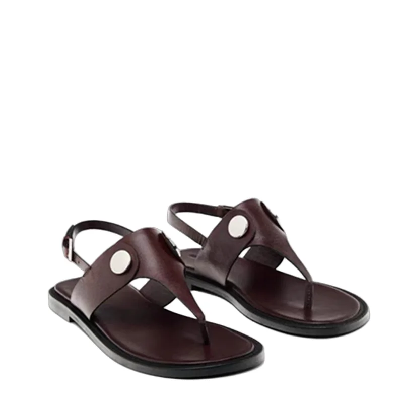 

Maxdutti Nordic Minimalist Genuine Leather Comfortable Mules Slippers Summer Burgundy Elegant Flat Sandals For Women