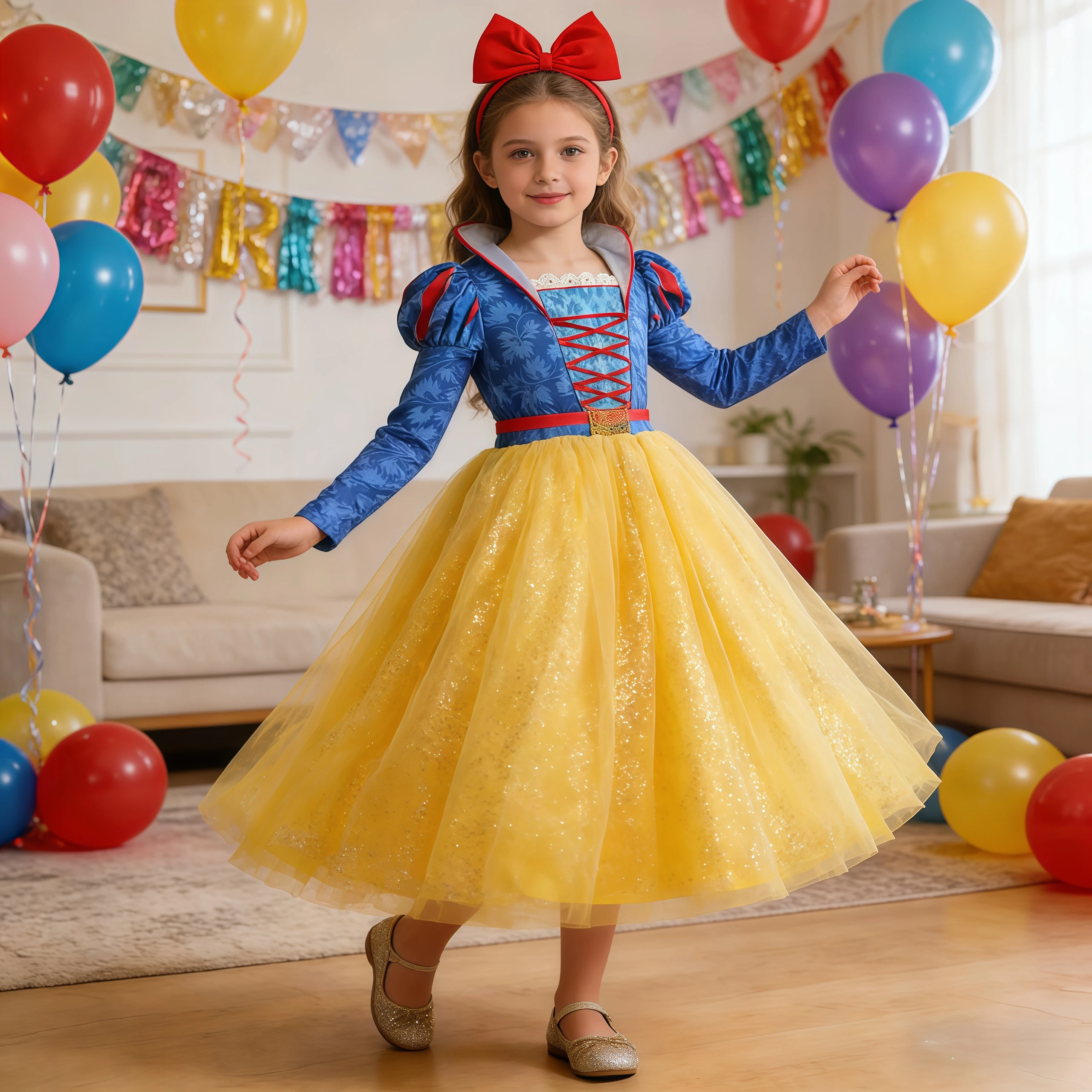 Disfraz de Blancanieves para niñas, vestido de malla de princesa de la nieve con diadema con lazo rojo para fiesta de cumpleaños, Halloween, Carnaval, Vestidos