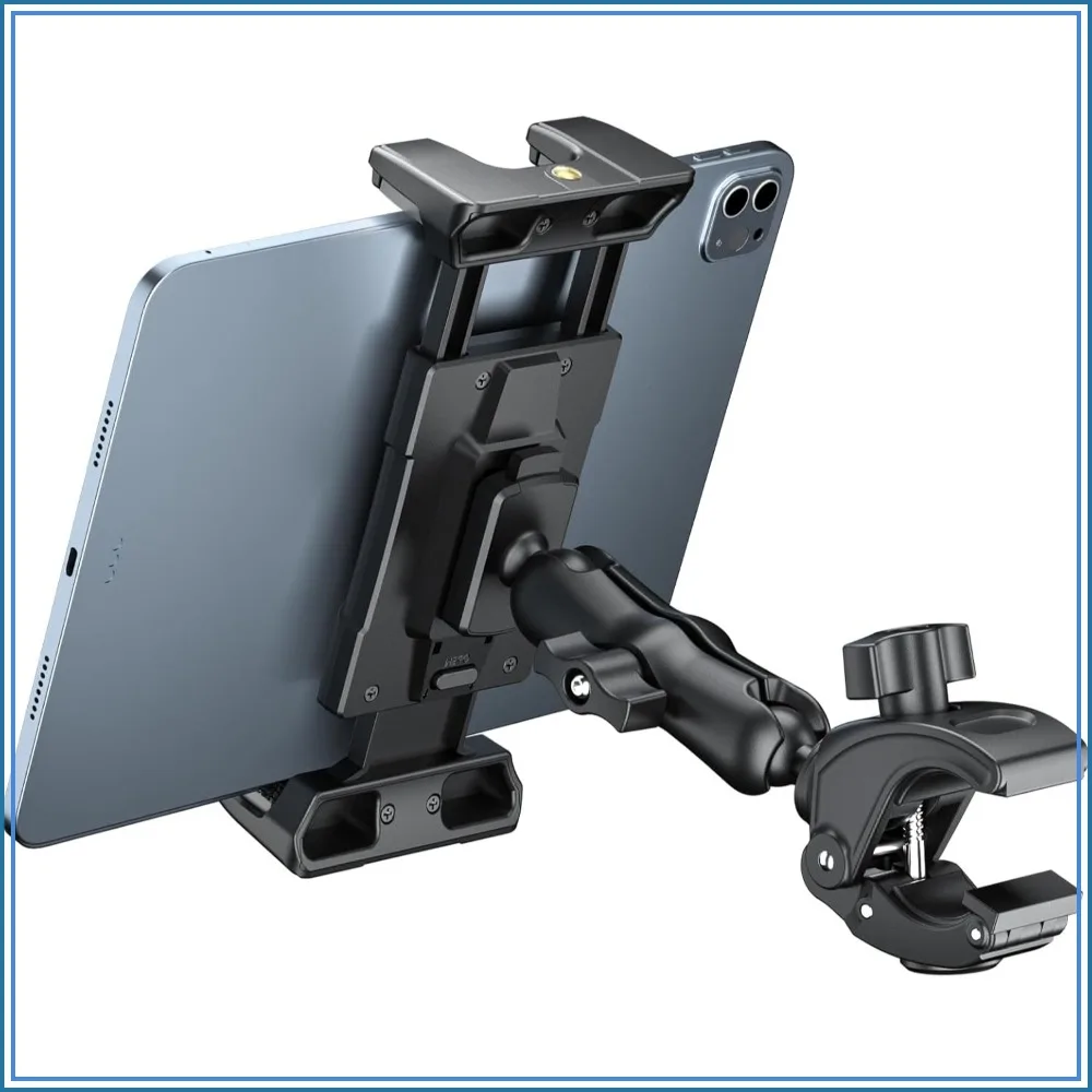 

Universal Tablet Mic Stand Holder for iPad, Galaxy Tab, iPhone, Fire HD 10, 5-13" Devices, Clamp for Treadmill, Spin Bike, Stroller, Bicycle