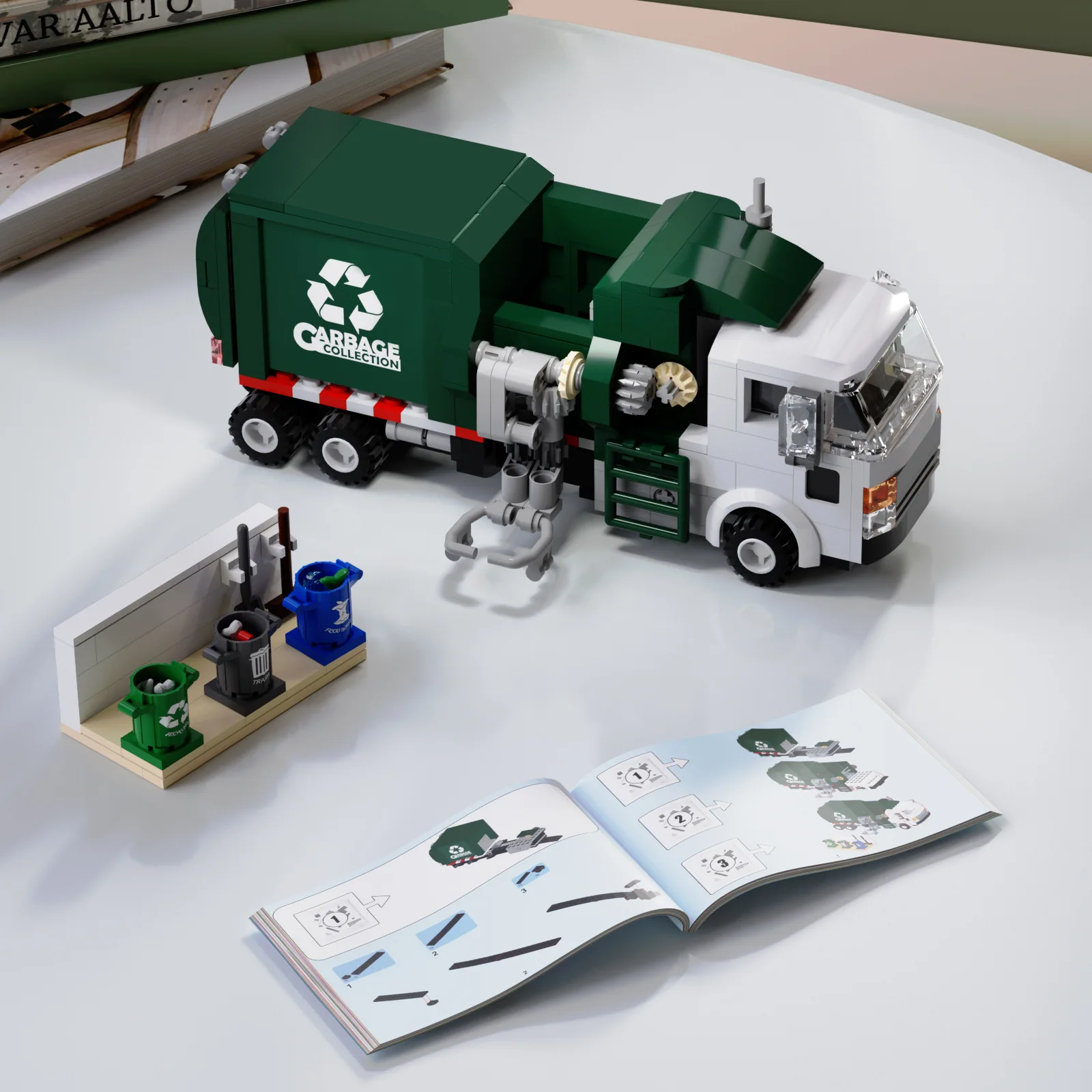 

Environmental sanitation Garbage Truck Model High tech Green Car City Cleaner Diy Toy Building Blocks for Kids Birthday Gift