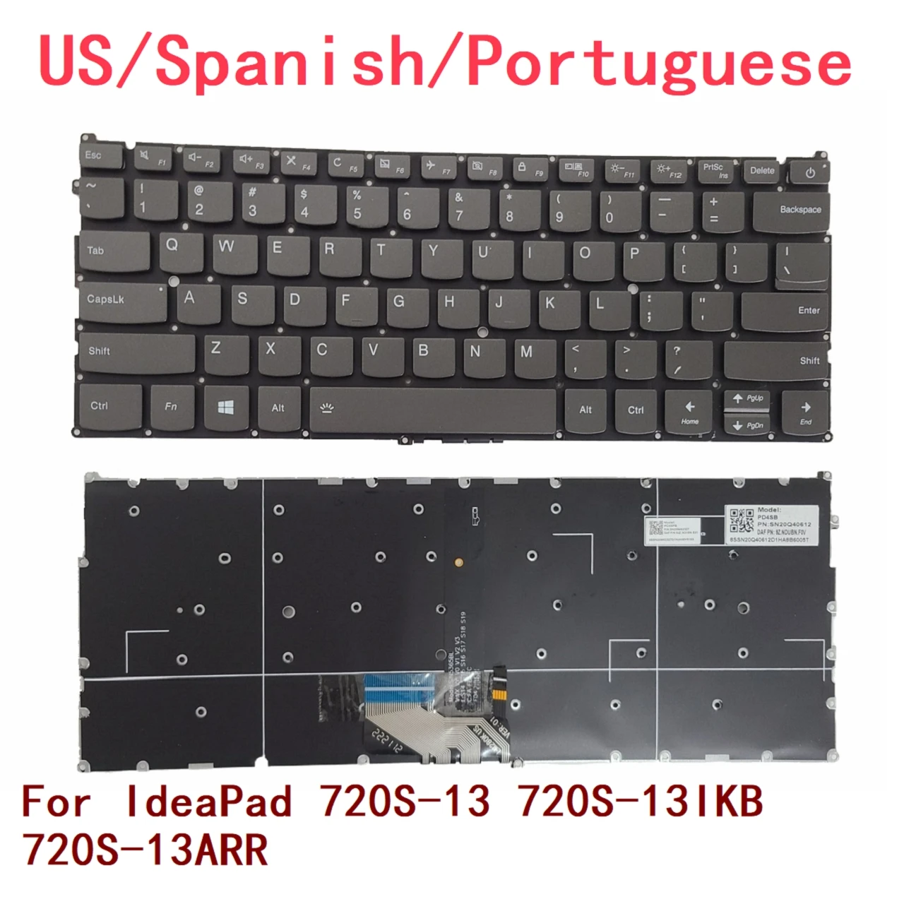 New US Spanish Portuguese Laptop Backlit Keyboard For Lenovo IdeaPad 720S-13 720S-13IKB 720S-13ARR Notebook PC Replacement