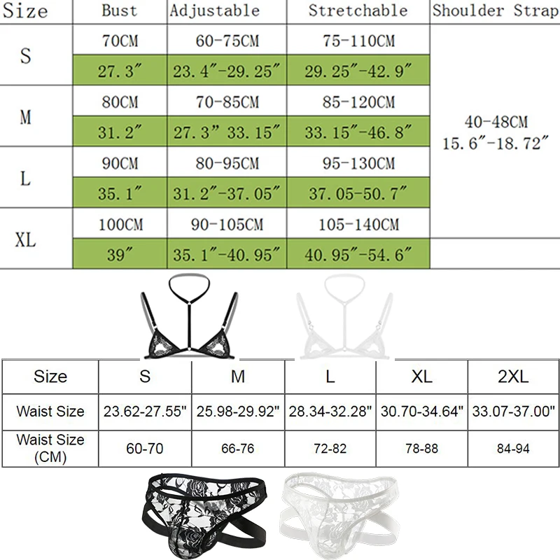 Men\'s Sexy  Underwea Set Mini Lace Transparent Bra Briefs Sex Lingerie Sissy Fetish Bikini Exotic Men Seat Belt BDSM Gay