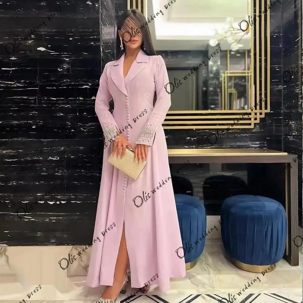 

customized V Neckline Prom Dress Long Sleeves Women New A-Line Evening Dress With Ankle-Length Wedding Party Formal Gowns Arabia