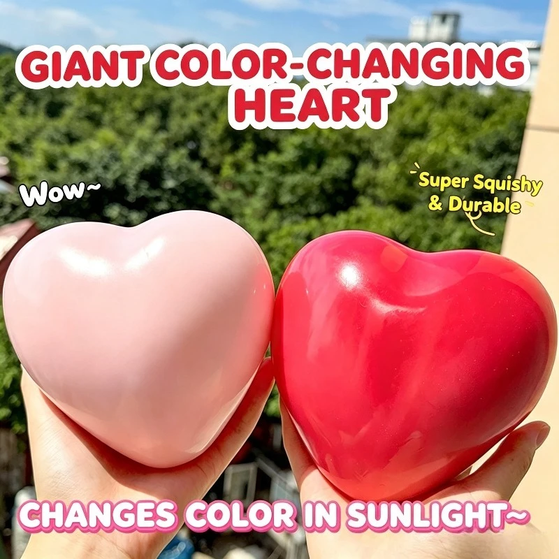 Jumbo Color-Changing Heart Squishy Toy Cute Photochromic Stress Relief Toy Squeeze Ball High Aesthetic Decompress Fidget Toy