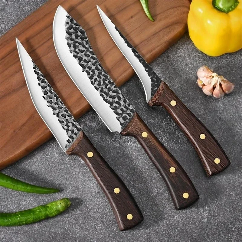 Forged Boning Knife Set, 3PCS Commercial Meat Cutting Butcher Knife, Stainless Steel Sharp Dividing Knife