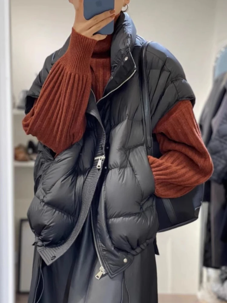 Casual ort Stehkragen unten Baumwolle Weste Lose Abnehmen Vielseitige ort Oberbekleidung Layering Eleganz Damen Top