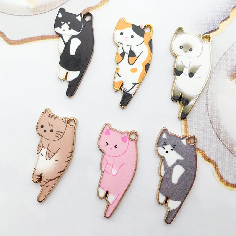 

10pcs Enamel Charms Gold Color Kawaii Cat Pendants for Necklace Earrings diy crafts Jewelry Accessories Making