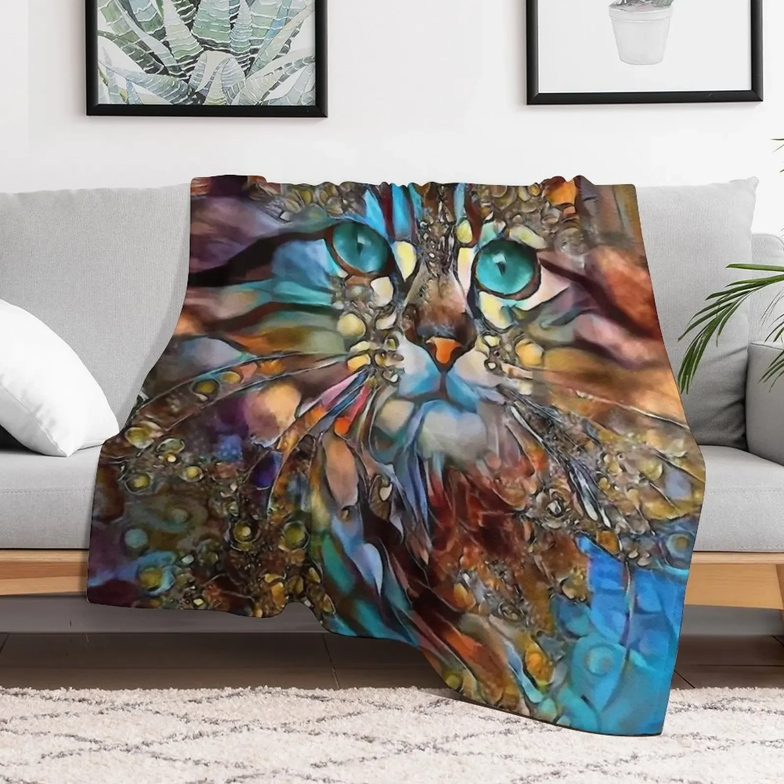 Andyna, cat, chat, cat, lea roche paintings Throw Blanket funny gift Flannel Fabric Blankets Sofas Of Decoration Blankets