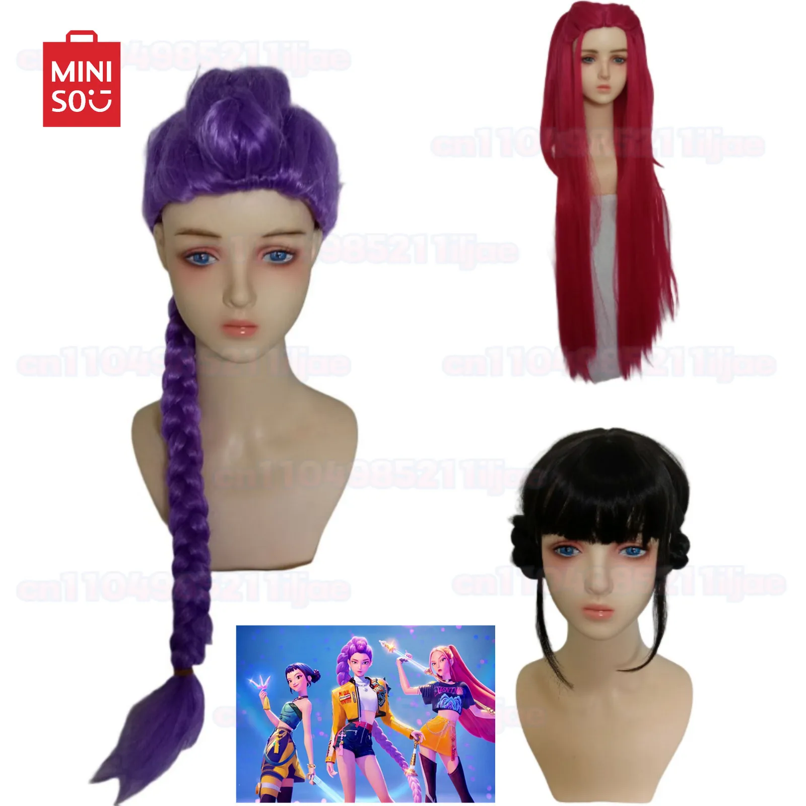 

WIG RUMI ZOEY MIRA KPop Demon Hunters Mira Cosplay Wig Rose Red Long Straight Hair Zoey Black Braid Rumi Purple Braid New Wig