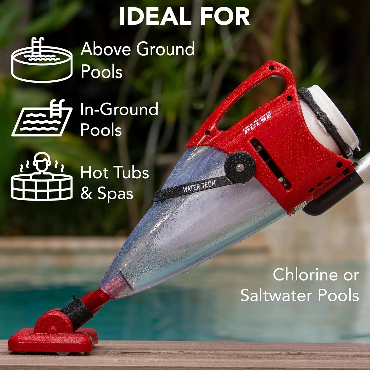 BLASTER Pulse Cordless Pool Vacuum w/Pole Set - Large Debris Capacity & Fast Hoseless Cleaning of Inground & Above Ground P