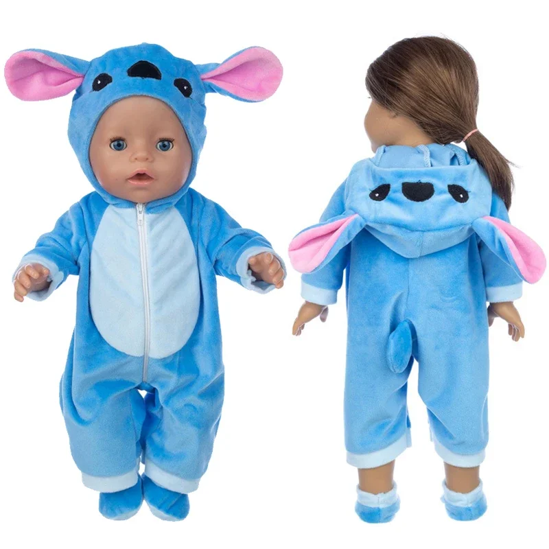 Stitch Disney 18 Inch Dolls Toys Clothes Conjoined Pajamas with Hat for Fit Bjd 1/4 Doll Baby Reborn Birthday Festival Gifts