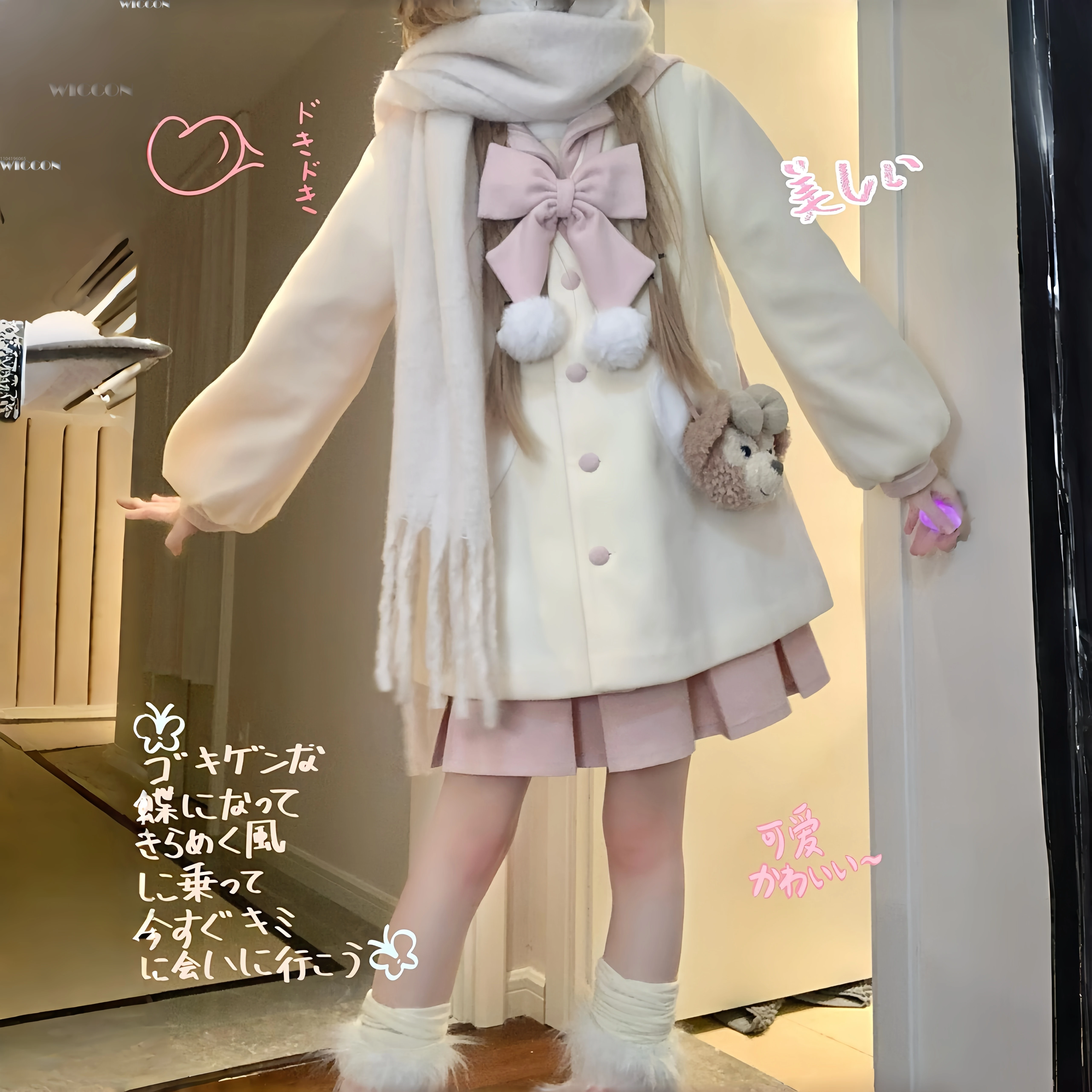 חליפת ג'יראי קיי לוליטה בסגנון בית ספר לבנות חליפת סיילור מעיל צמר לבן מתוקה חליפת נשים ארוכה לחורף ביגוד חיצוני לפסטיבל