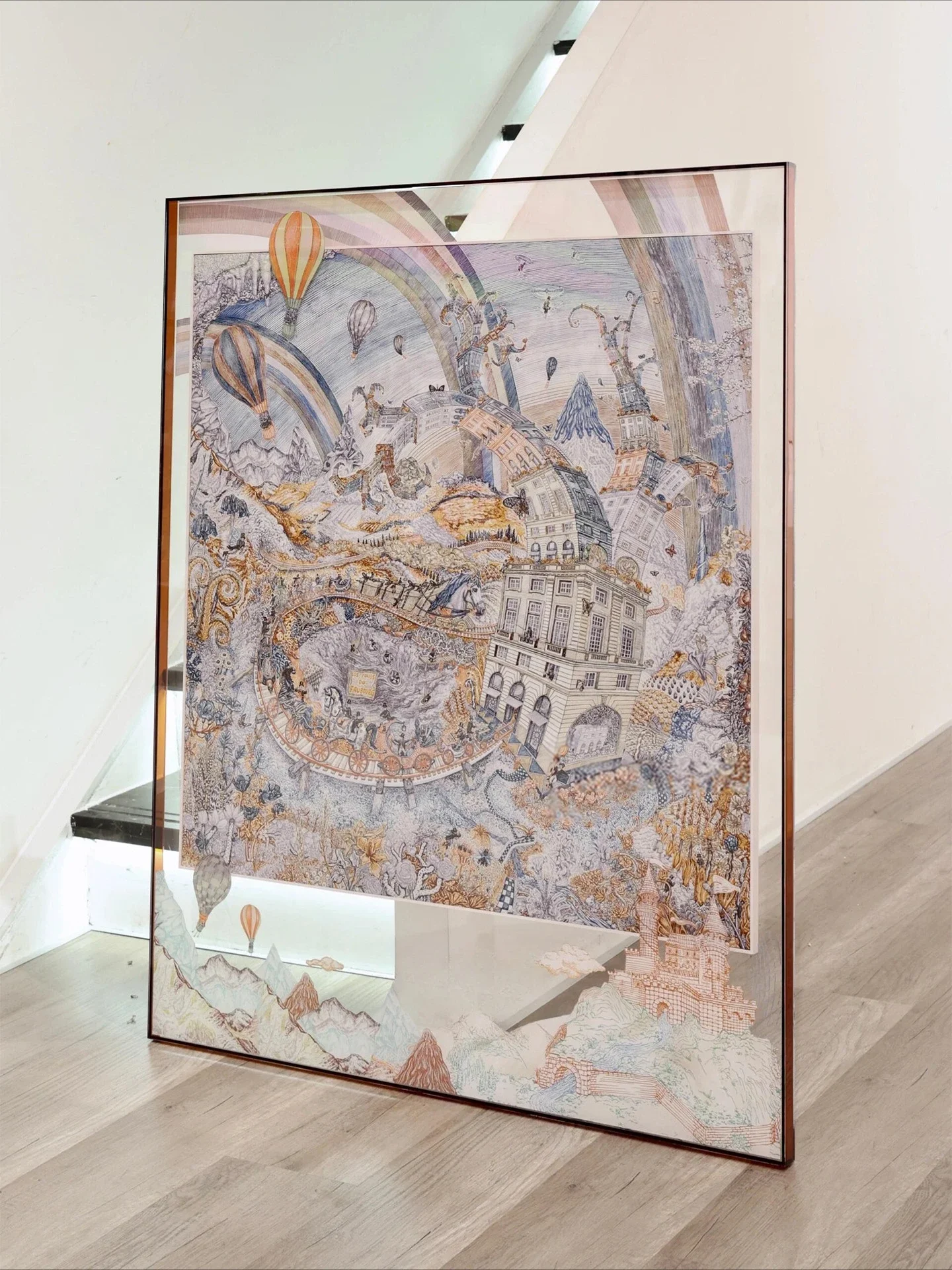 Silk scarf decorative painting light luxury high sense simple French cream wind hanging painting entry entrance acrylic