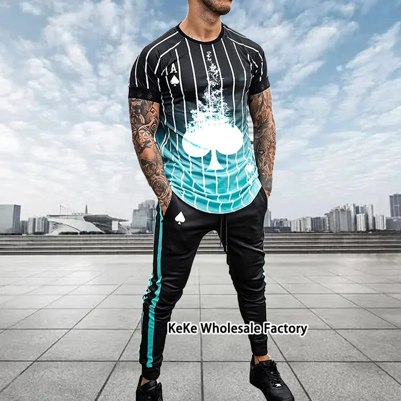 Men T-shirt Trousers Sets Tracksuit Skull 3D printed 2 Piece Outfits Man Sportswear Short Sleeve Streetwear Long Pants Set