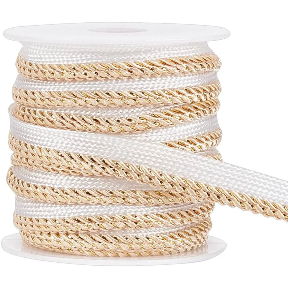 10 Yards Filigree Lip Cord Trim 3/8 inch White Filigree Polyester Ribbon Piping Strips for Dress Costume Sewing Home Textile