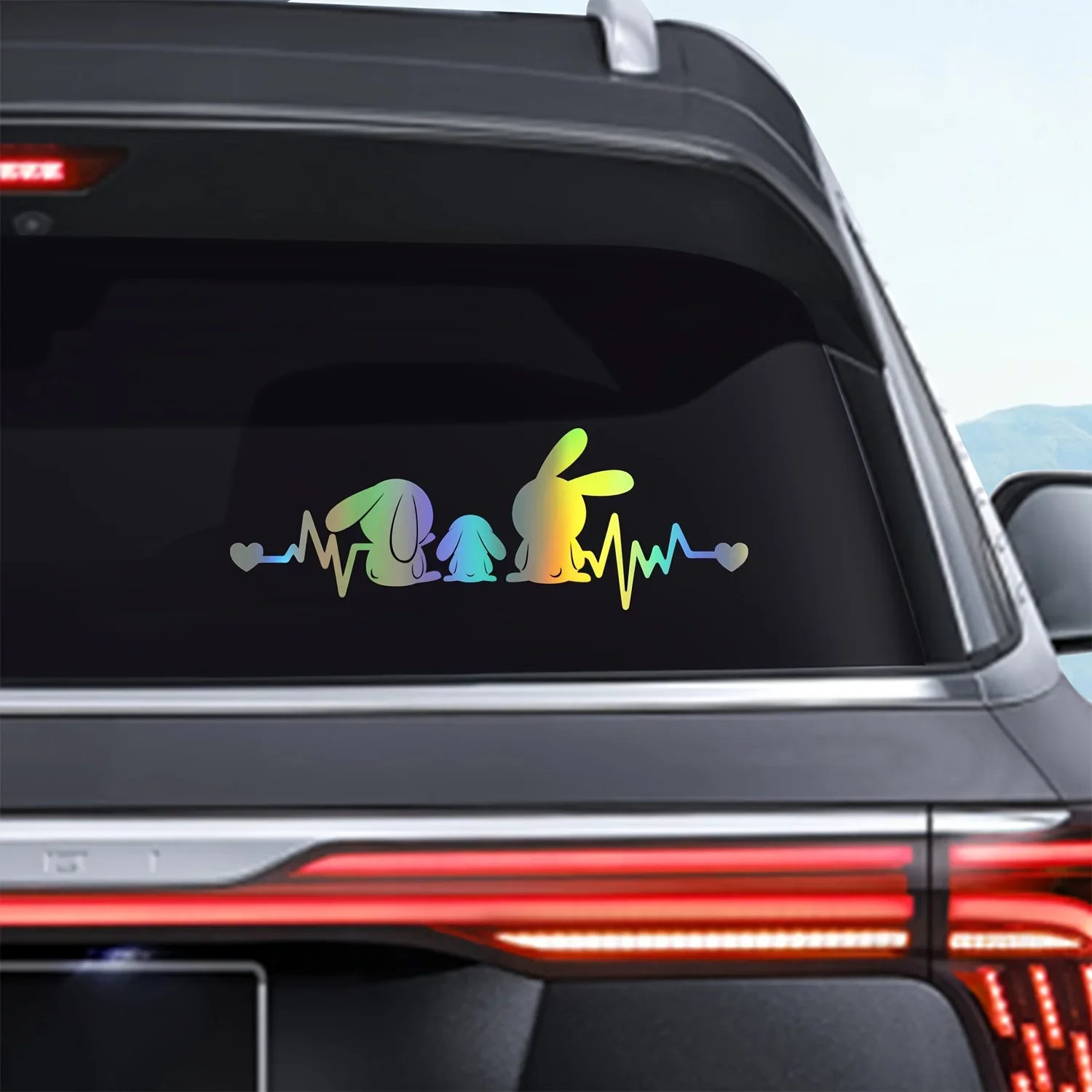 1PC Holographic Bunny Family Sticker, Colorful Pet Decal,Waterproof Vinyl Sticker for Car,Laptop, Skateboard,Cute Rabbit-Themed