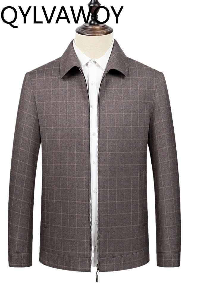 

QYLVAWOY 100% Polyester Men's Genuine High-end Wool Jacket Spring Autumn Middle-Aged Elderly Dad's Outfit Jacket LJ2523