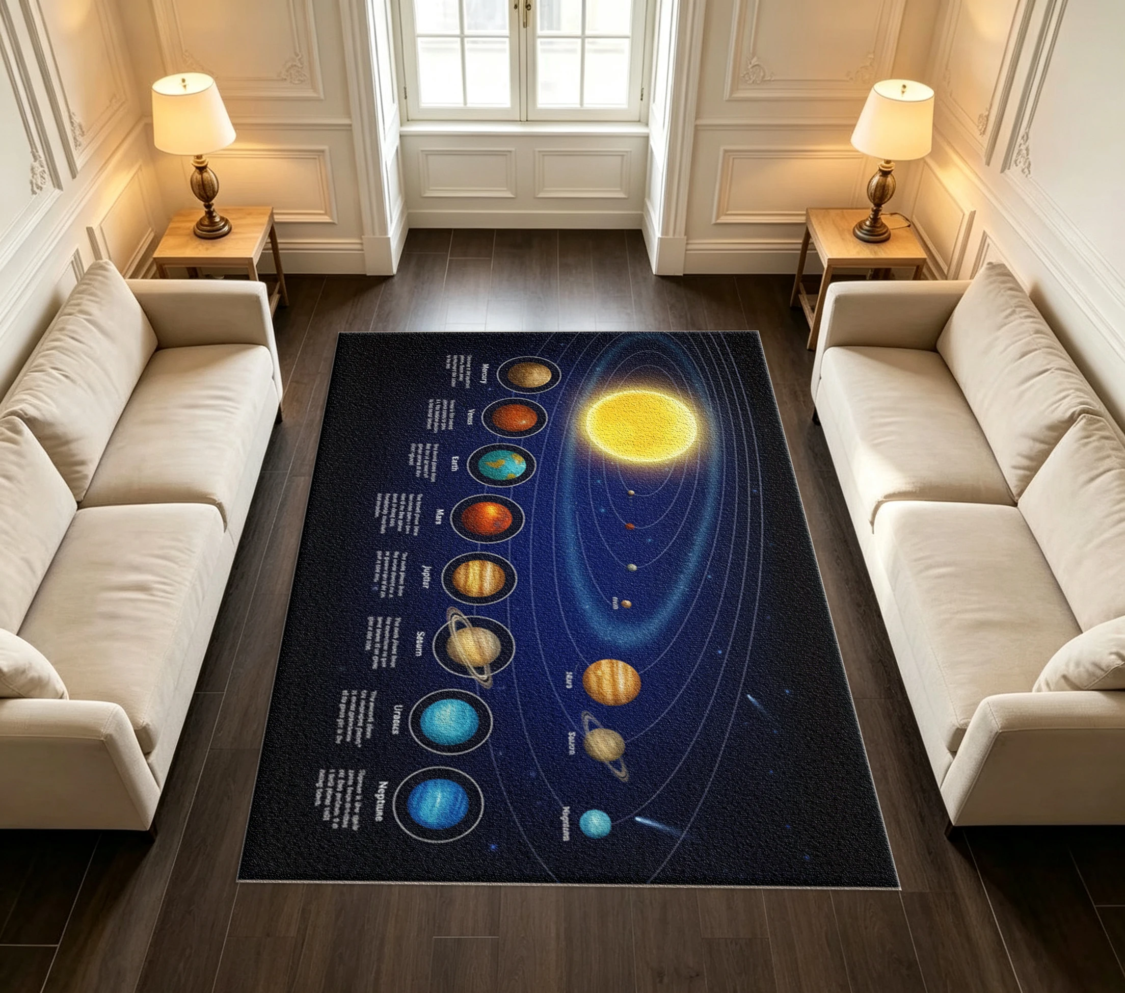 Solar System Planet Space Educational Science Kids Room Home Area Rug