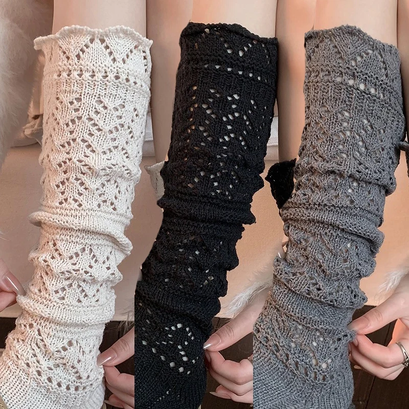 

Осенне-зимние полые вязаные носки, универсальные мягкие ажурные носки до середины икры, однотонные корейские милые чулки, домашние длинные носки