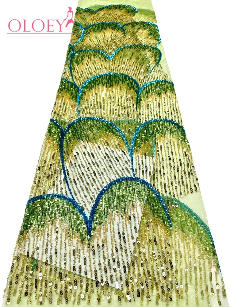 

OLOEY New Design Elegant Fashion African Sequins Beaded Lace Fabric Nigerian French Tulle Embroidery Lace Bridal Wedding Sewin