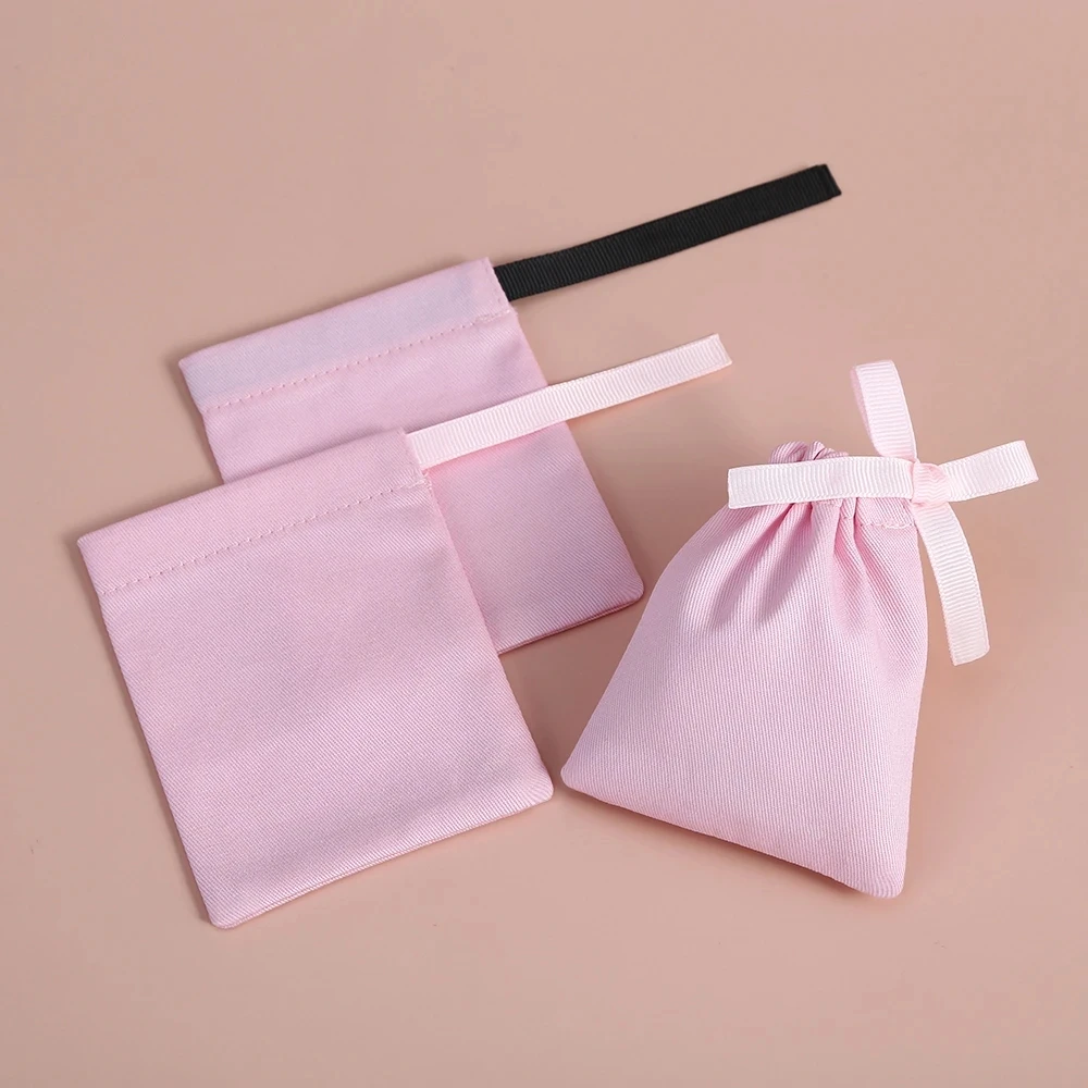 20pcs Pink Cotton Canvas Bags with Ribbon Small Necklace Earring Packaging Pouch Wedding Favor Gift Bag Jewelry Package Pouch