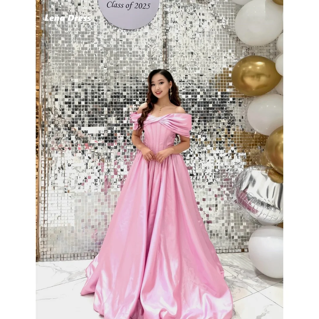 

Lena Line A Dresses 2025 Роскошные вечерние платья для особых случаев Роскошное платье для выпускного вечера на заказ Розовые бальные платья с открытыми плечами